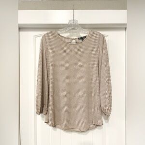 Adrianna Papell Long Sleeve Cream Polka Dot Blouse